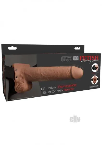 Pipedream Female Sex Toys Fetish Fantasy 10 Inches Hollow Rechargeable Strap On Remote Tan