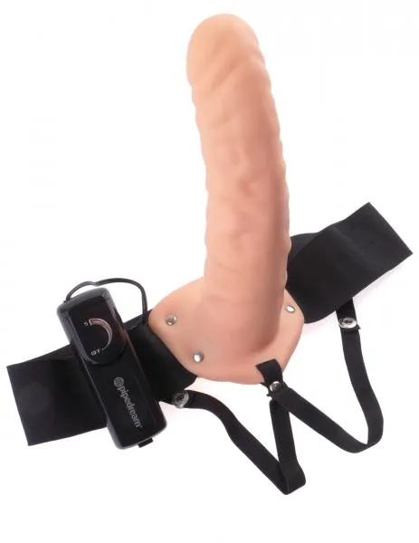 Pipedream Female Sex Toys Vibrating Hollow Strap On 8 Inch Beige