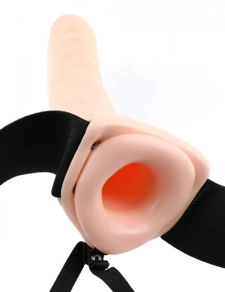 Pipedream Female Sex Toys Vibrating Hollow Strap On 8 Inch Beige