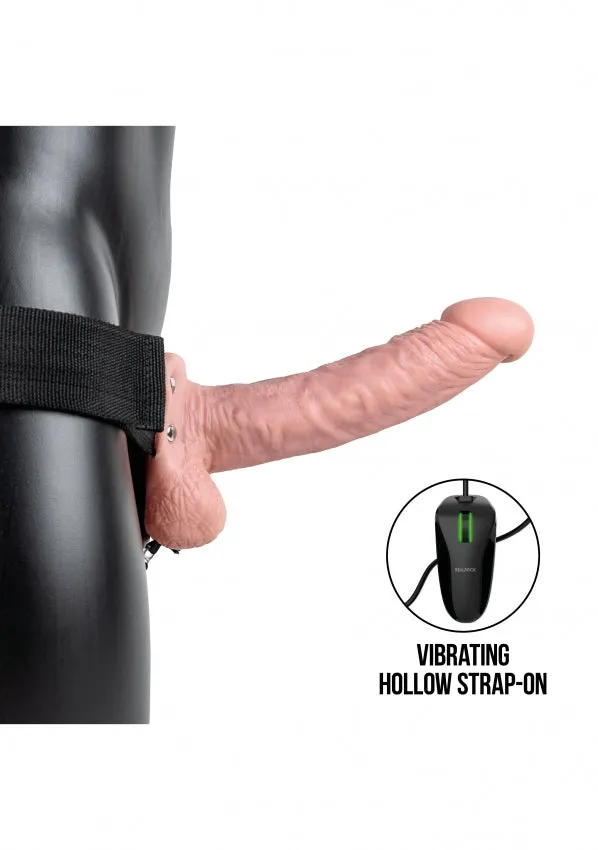 RealRock Vibrating Hollow StrapOn with Balls 7 Flesh Shots Toys Female Sex Toys