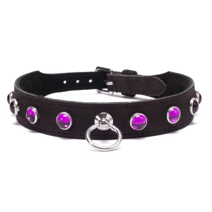 Restraints Plesur 3 Z Leather Slave Collar Large Single Row Rhinestone Collar 4 color options