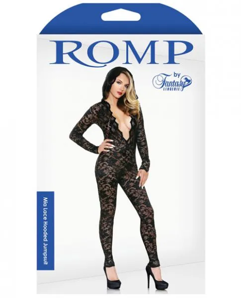 Romp by Fantasy Lingerie Anal Mia Lace Hood Jumpsuit Black ML