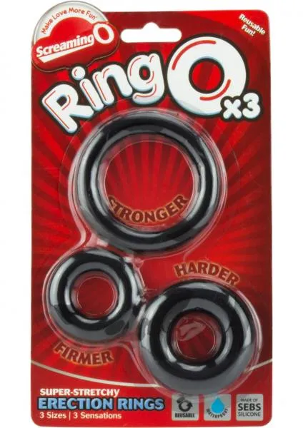 Screaming O Anal Ringo X3 3 Pack C Rings 6 Packs Per Box Black