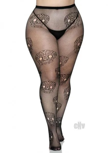 Seductucom Anal Lace Skull Fishnet Tights 1x2x Black