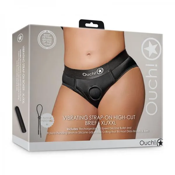 Seductucom Female Sex Toys Shots Ouch Vibrating Strap On High Cut Brief Black Xl2xl