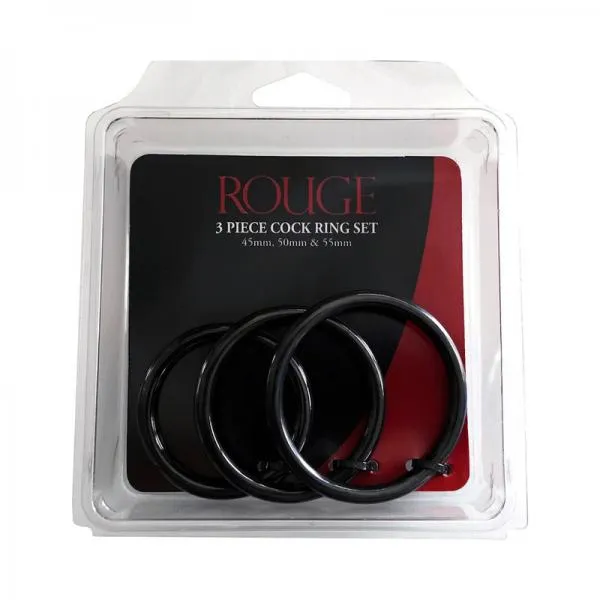 Seductucom Male Sex Toys Rouge Stainless Steel 3 Piece Cock Ring Set 455055mm Black