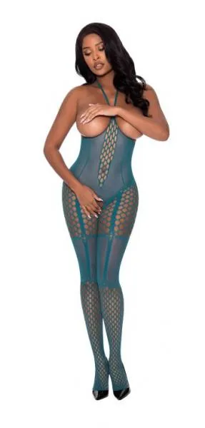 Seductucom Seamless Cupless Catsuit Teal OS Vibrators