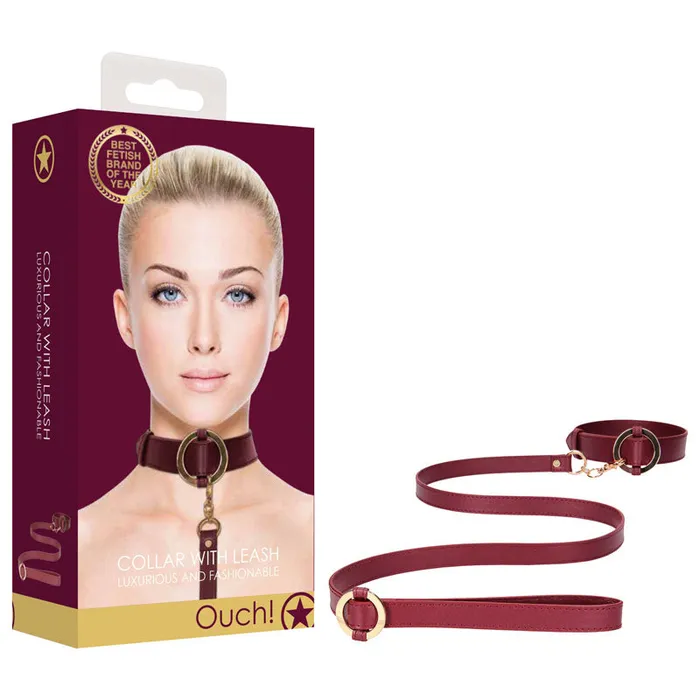 Shots Toys Couples OUCH Halo Collar With Leash Burgundy Restraint