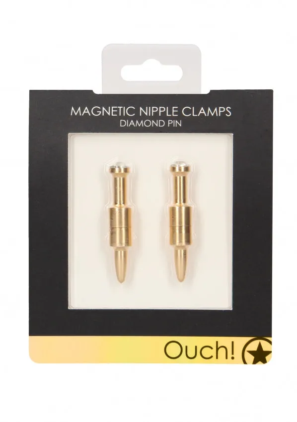 Shots Toys Couples Ouch Magnetic Nipple Clamps Diamond Pin Gold