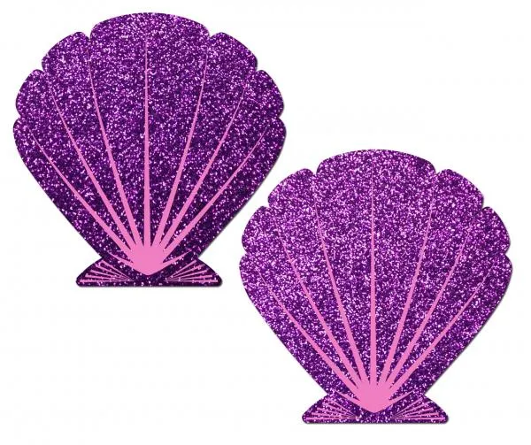 Tease Pastease Brand Vibrators Mermaid Glitter Purple Pink Seashell Pasties OS