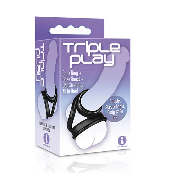 The 9s Triple Ring Black Cock Balls Ring Icon Brands Dildos