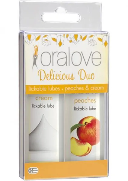 Vibrators Doc Johnson Oralove Delicious Duo Lickable Peaches And Cream Lubes