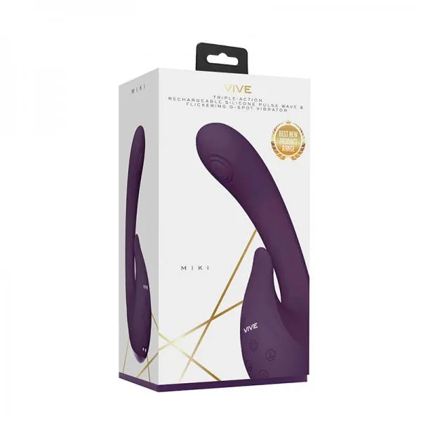 Vive Miki Rechargeable Pulse Wave Flickering Silicone Vibrator Purple Shots Vibrators