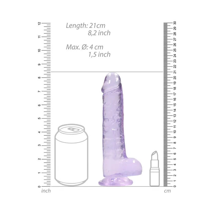 Shots America LLC Dildos RealRock Crystal Clear Realistic 8 in Dildo With Balls and Suction Cup Purple