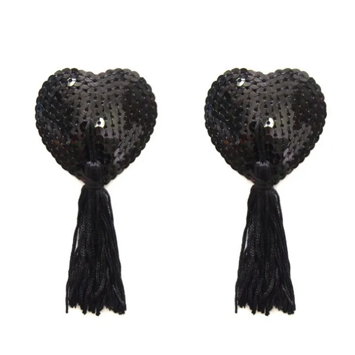 Anal Extasy Black Sequin Heart Nipple Pasties