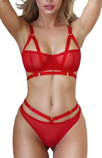 Anal Izzy 2 Piece Lingerie Set Red Extasy