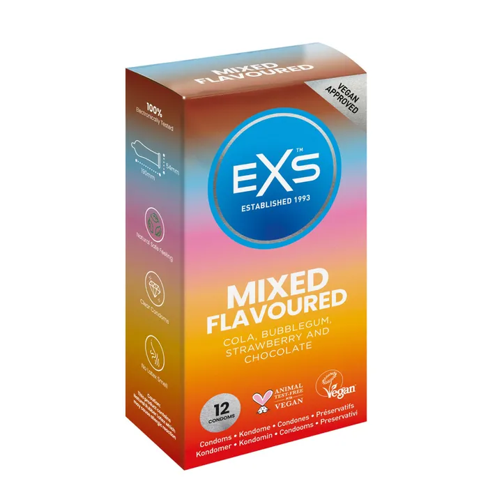 EXS Female Sex Toys EXS Mixed Flavour Condoms 12Pack Natural Latex Silicone Lubricated