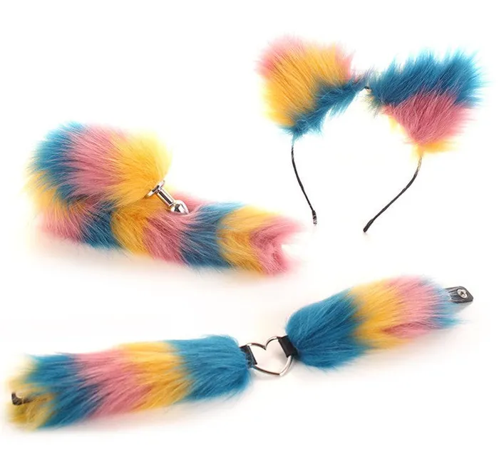 Extasy Anal Pastel Rainbow Tail Choker Ear Set