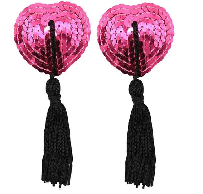 Extasy Pink Sequin Heart Nipple Pasties Vibrators