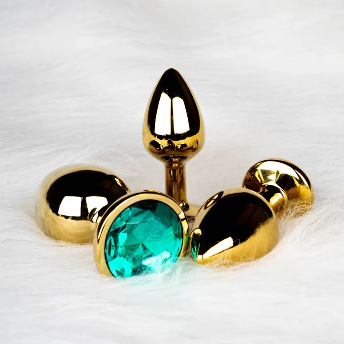 Male Sex Toys Metal anal plug with green crystal Ouch Emerald L golden Shots Toys