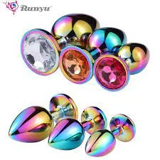 Pleasure Zones Rainbow Small Medium size set circle shape Crystal Metal anal beads butt plug Jewellery sex toy for female male Anal