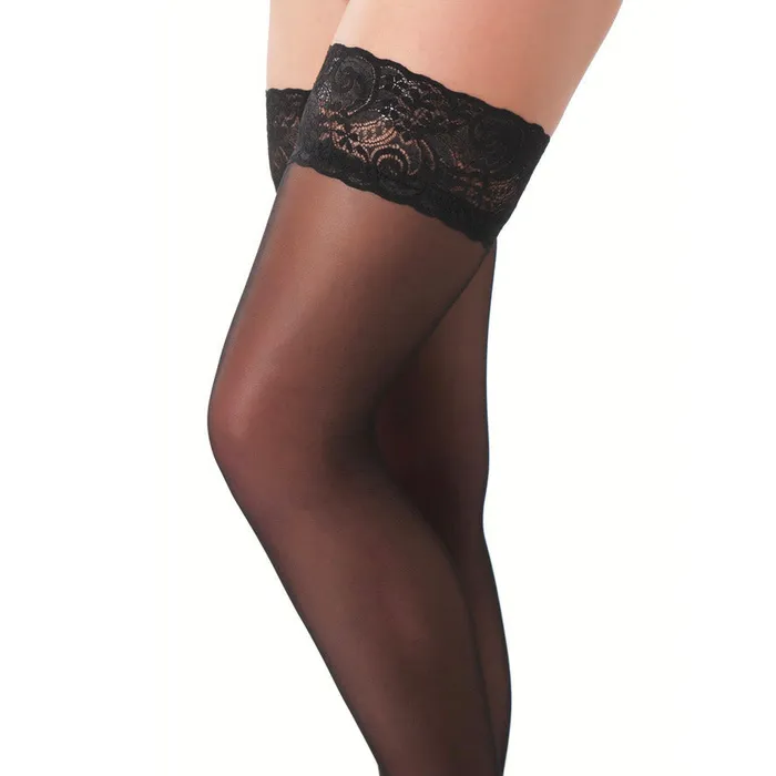 Rimba Anal Black HoldUp Stockings With Floral Lace Top