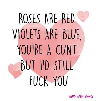 Vibrators Pleasure Zones Rude card Roses are red violets are blue youre a cunt but I would still fuck you