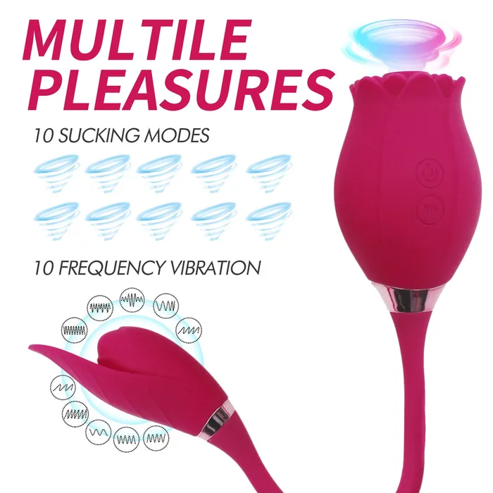 AH Female Sex Toys AH ROSE 3 in 1 DoubleEnded Suction Licking Vibrator