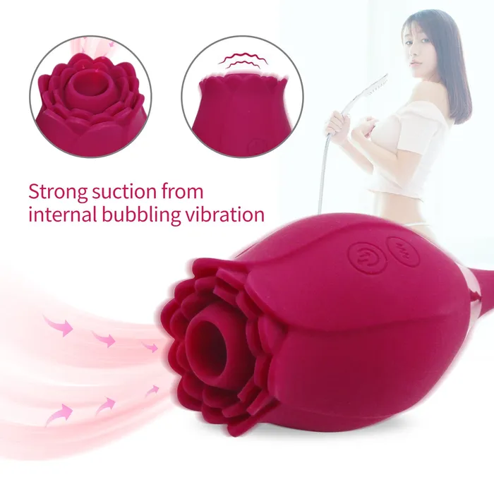 AH Female Sex Toys AH ROSE 3 in 1 DoubleEnded Suction Licking Vibrator