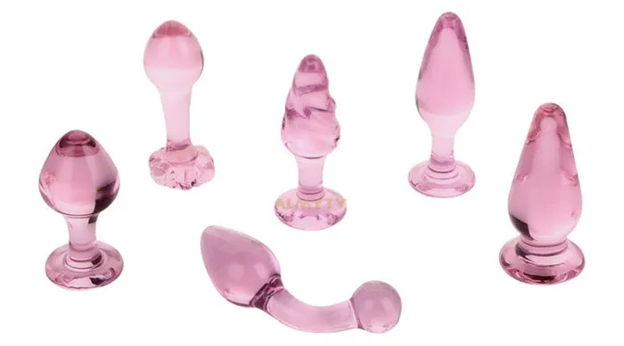 ALMYTY Pink Wearable Crystal Glass Butt Plug Anal Beads Set 6 Unique Shapes for Sensual Play Anal