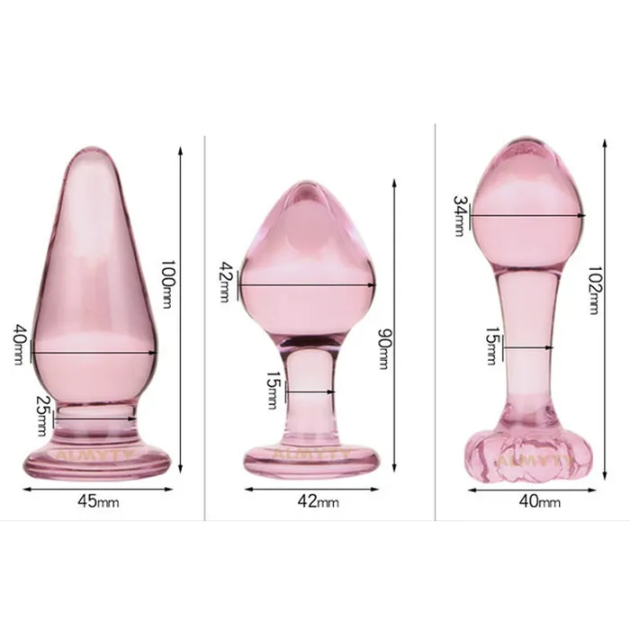 ALMYTY Pink Wearable Crystal Glass Butt Plug Anal Beads Set 6 Unique Shapes for Sensual Play Anal