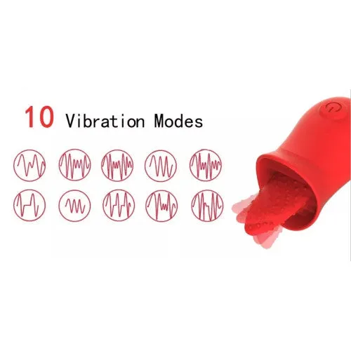 CyprusLoveShop Vibrators Red silicone vibrating Licking Tongue rose Flower