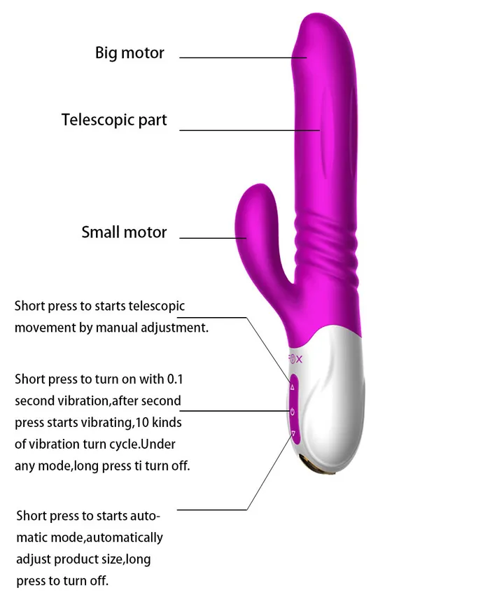 FOX T2 Auto Thrusting Stretch Rabbit Vibrator Dildo FOX Female Sex Toys