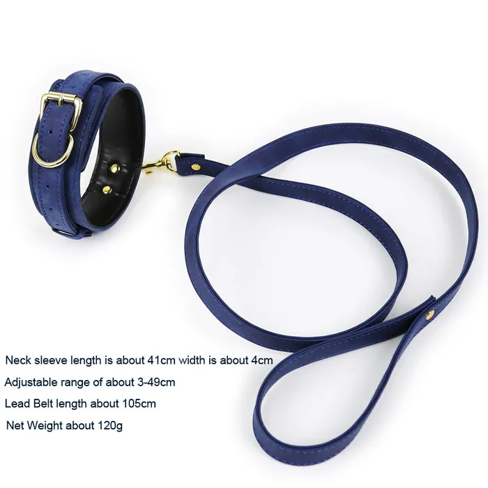 GAINIAN Vibrators BDSM PU Leather Collar Leash Blue