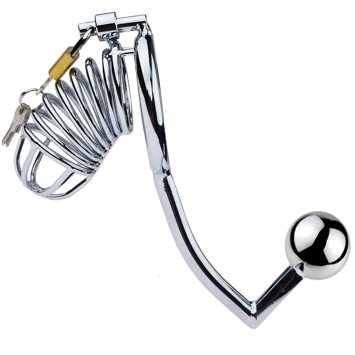 LHD Male Sex Toys LHD Threaded Stainless Steel Male Chastity Cage with Anal Hook 3 Size Options