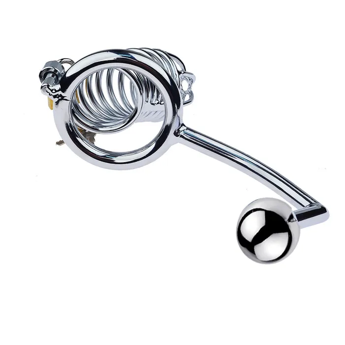 LHD Male Sex Toys LHD Threaded Stainless Steel Male Chastity Cage with Anal Hook 3 Size Options