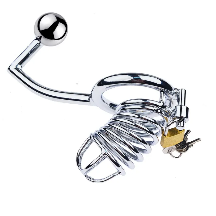 LHD Male Sex Toys LHD Threaded Stainless Steel Male Chastity Cage with Anal Hook 3 Size Options