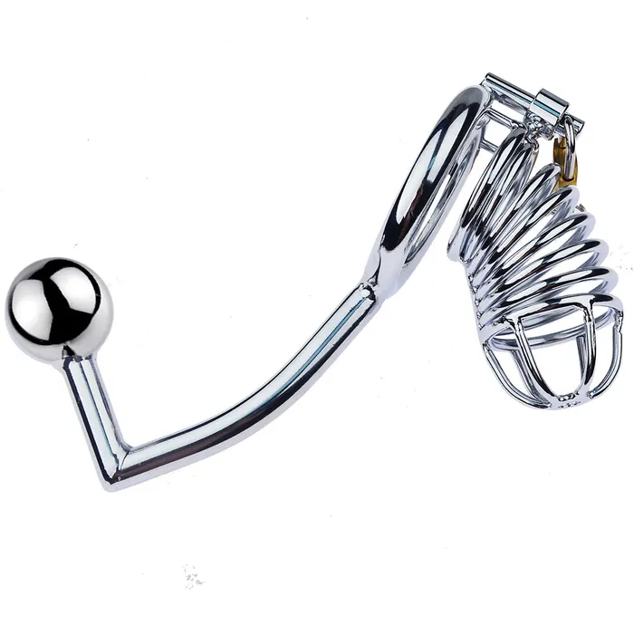 LHD Male Sex Toys LHD Threaded Stainless Steel Male Chastity Cage with Anal Hook 3 Size Options