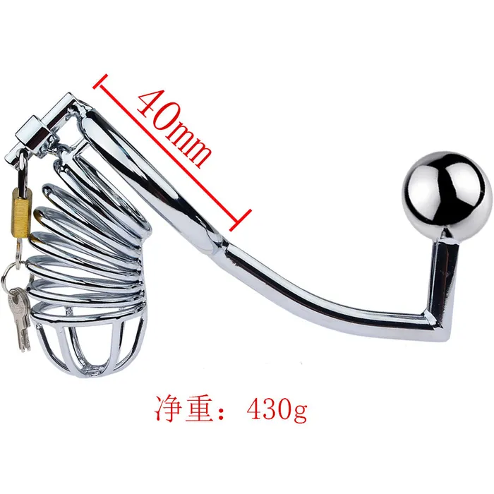 LHD Male Sex Toys LHD Threaded Stainless Steel Male Chastity Cage with Anal Hook 3 Size Options