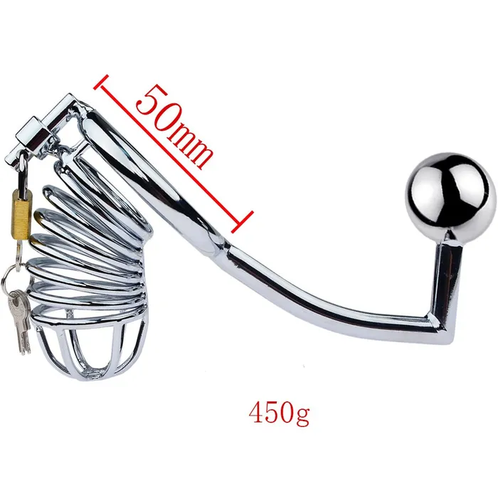 LHD Male Sex Toys LHD Threaded Stainless Steel Male Chastity Cage with Anal Hook 3 Size Options