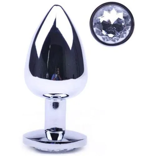 Naughty Toys Anal LARGE Clear Crystal Metal Butt Plug Anal Jewel 9 cm