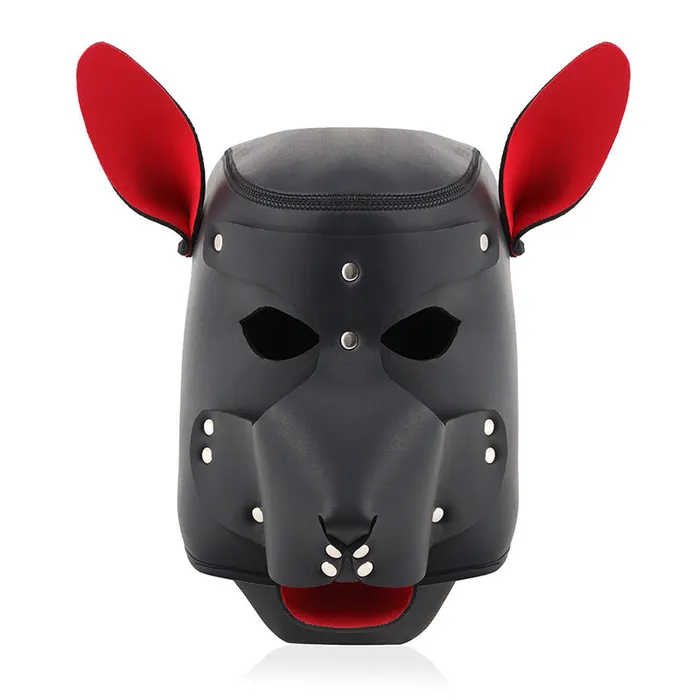 RYSC Couples BDSM Puppy Play Bondage PU Leather Dog Headmask with Collar Leash