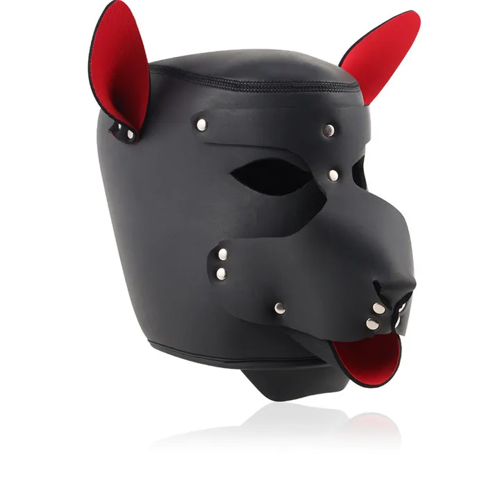 RYSC Couples BDSM Puppy Play Bondage PU Leather Dog Headmask with Collar Leash