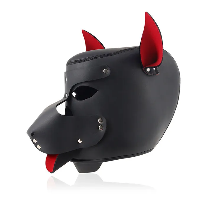 RYSC Couples BDSM Puppy Play Bondage PU Leather Dog Headmask with Collar Leash