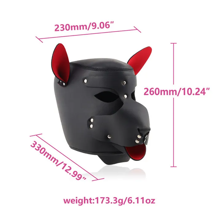 RYSC Couples BDSM Puppy Play Bondage PU Leather Dog Headmask with Collar Leash