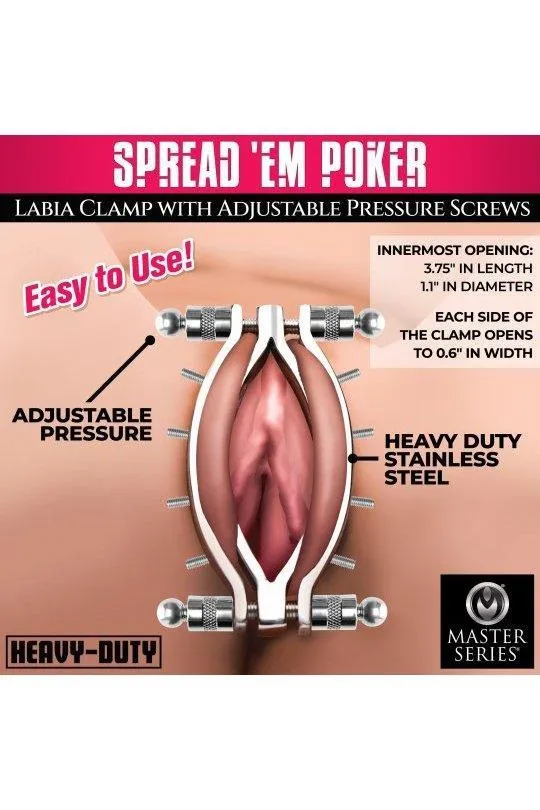 Sex On the Go Male Sex Toys Spread Em Stainless Steel Poker Labia Clamp with Adjustable Pressure Screws