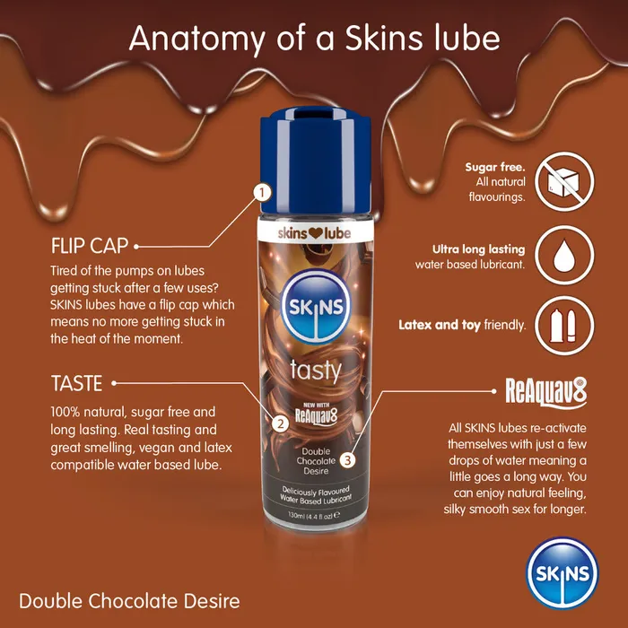 Skins Condoms Skins Double Chocolate Desire Waterbased Lubricant 130ml Vibrators