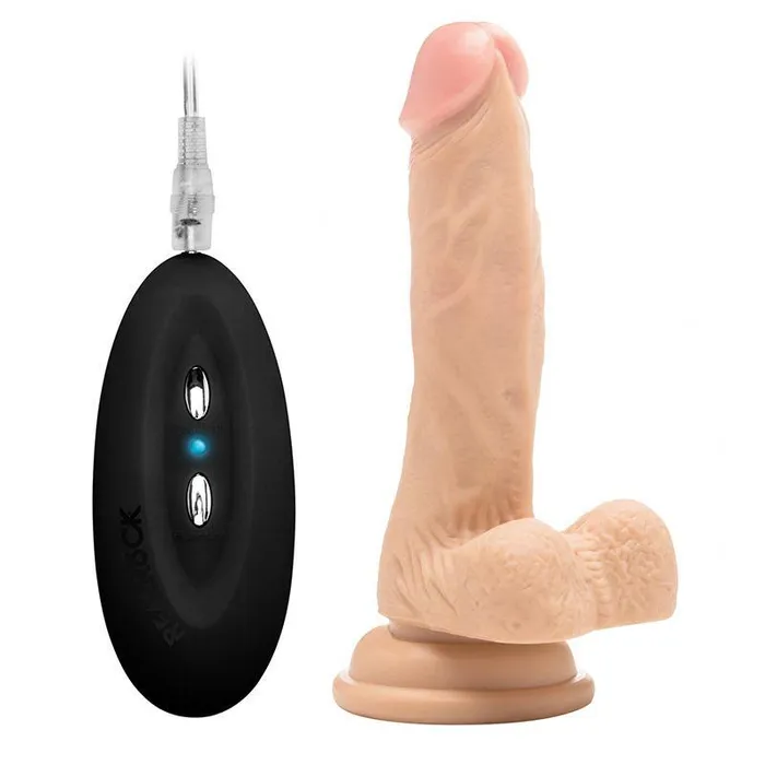 Various Toy Brands Female Sex Toys RealRock 7 Inch Vibrating Realistic Cock With Scrotum